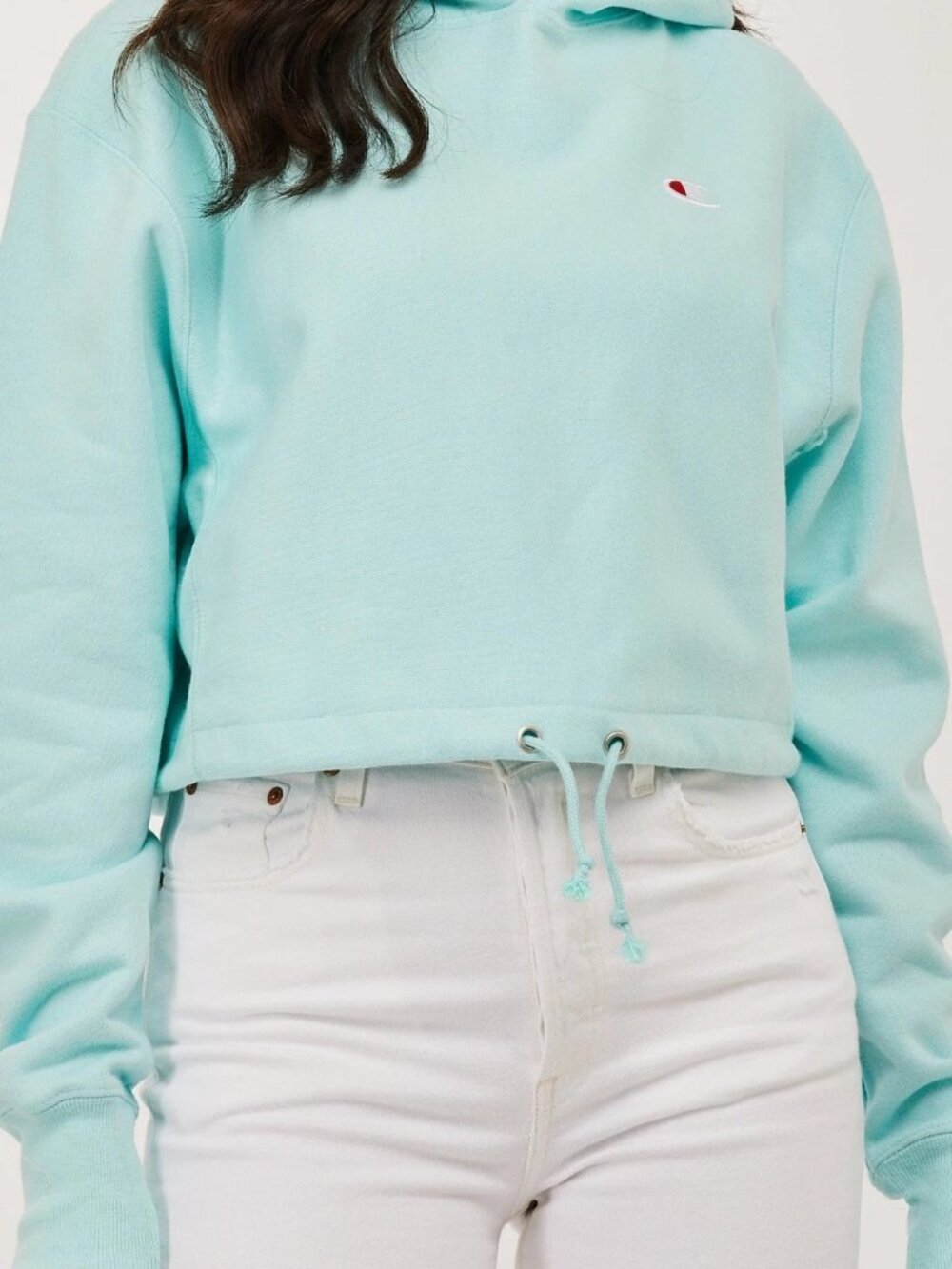 NWT Champion Reverse Weave Cropped Hooded Sweatshirt Blue Oversized Hoodie XS S - Picture 7 of 8